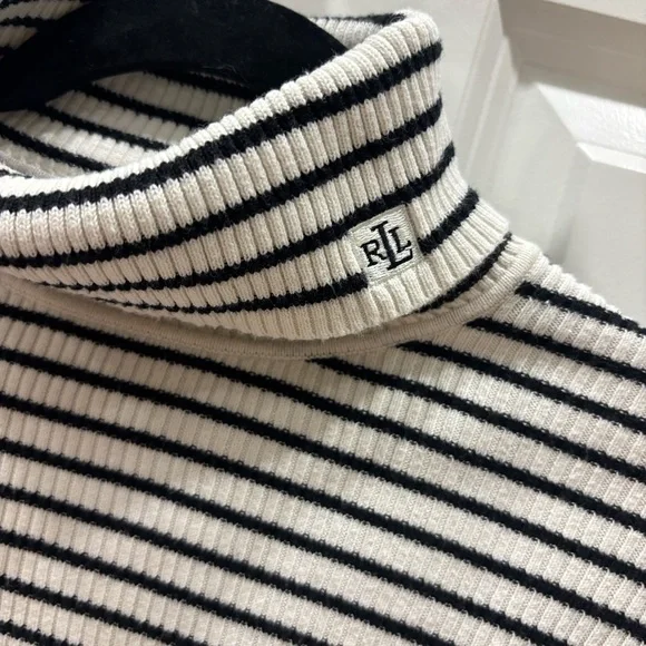 Vintage Ralph Lauren Black & Cream Striped Turtleneck - Picture 2 of 5